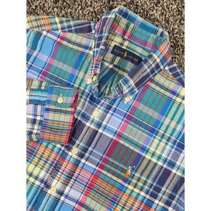 Ralph‎ Lauren Mens Large Easter Plaid Long Sleeve Button Down Flesh Pony